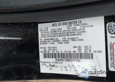 2008 Ford Fusion Se из США, поврежденный, VIN 3FAHP07Z88R247366